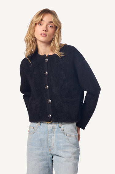 CHARLENE CROPPED WELT POCKET BRUSHED CASHMERE JACKET | BLACK