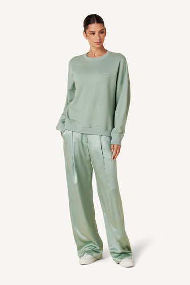 EMERSON HIGH RISE PLEATED SILK PANT | SEAFOAM