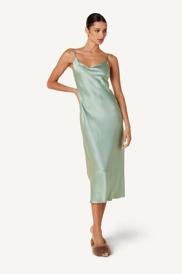 TAYLOR MIDI SILK SLIP DRESS | SEAFOAM