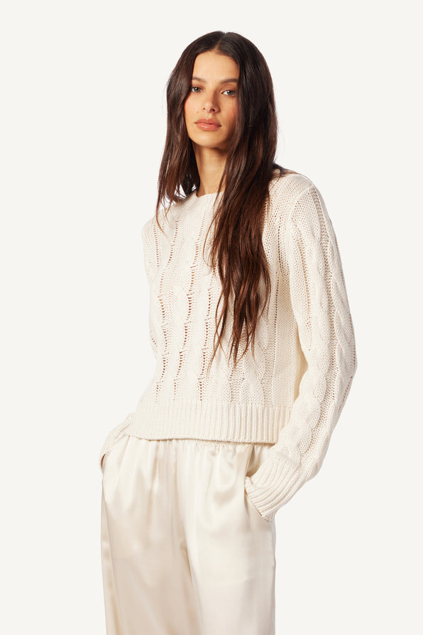 SYDNEY CABLE KNIT SWEATER | GARDENIA