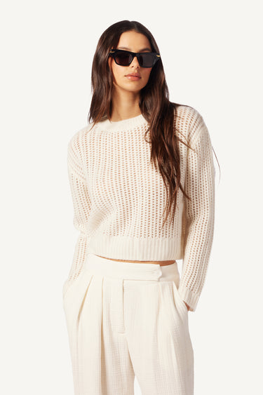 MARCI CASHMERE CREWNECK PULLOVER  | GARDENIA