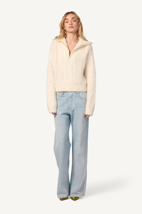 TINSLEYB HALF ZIP BRUSHED CASHMERE SWEATER | GARDENIA