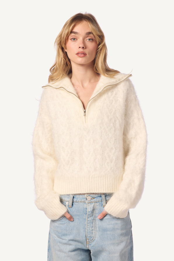 TINSLEYB HALF ZIP BRUSHED CASHMERE SWEATER | GARDENIA