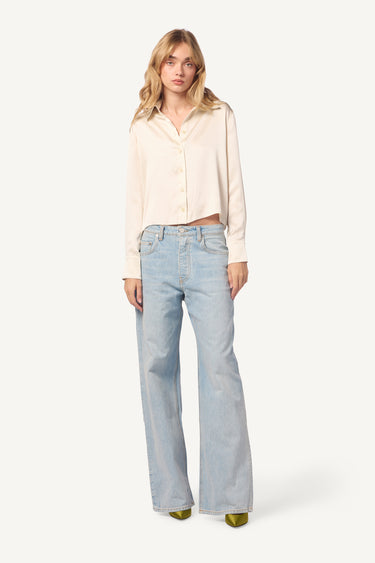 YVES STRAIGHT HEM SILK BUTTON DOWN | GARDENIA