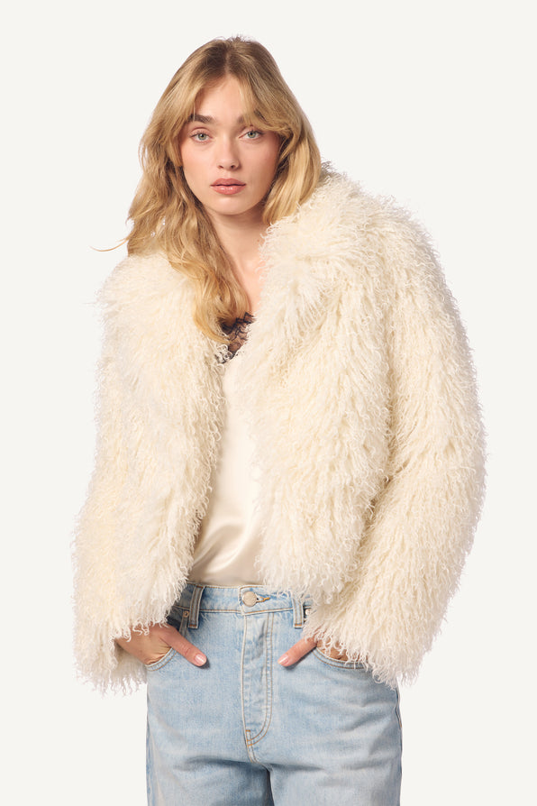 SHAE RELAXED FAUX FUR COAT | GARDENIA