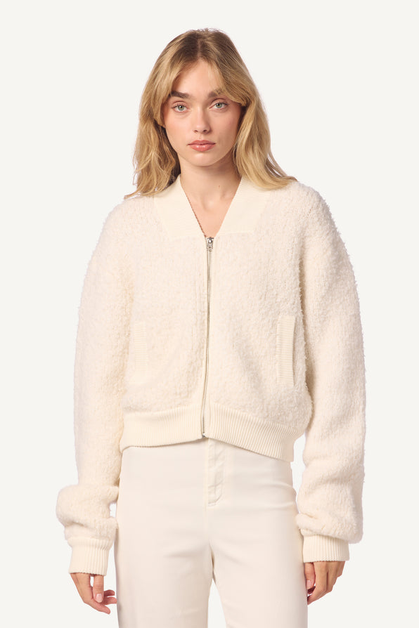 CALA SHRUNKEN SHERPA BOMBER | GARDENIA