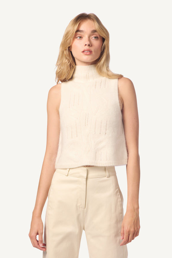 ATTICUS BRUSHED CASHMERE MOCK TURTLE NECK |GARDENIA