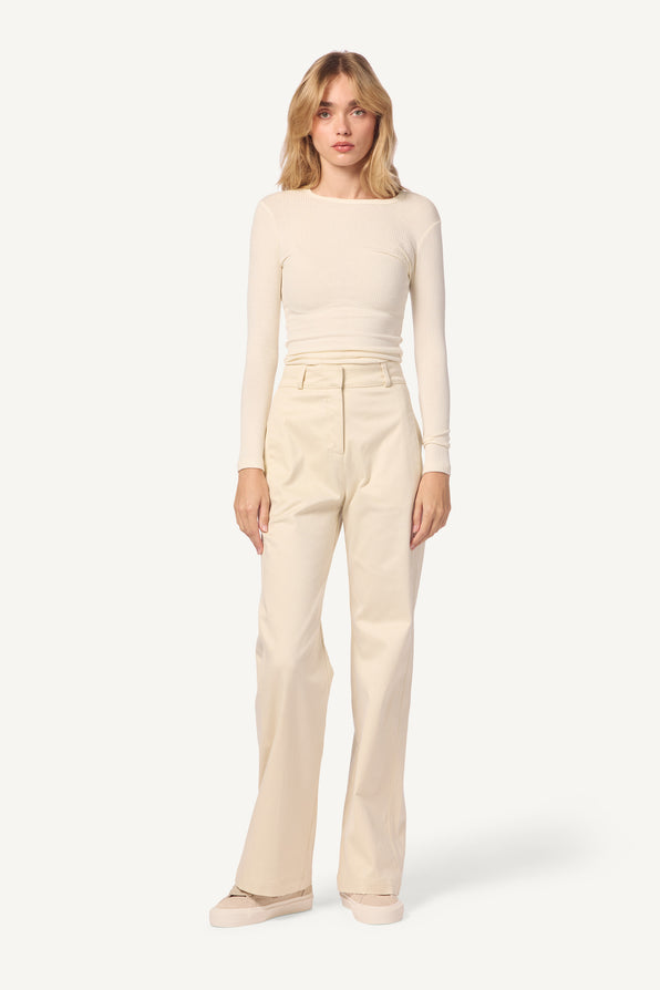 LEELAND FLAT FRONT HIGH RISE TROUSER | GARDENIA