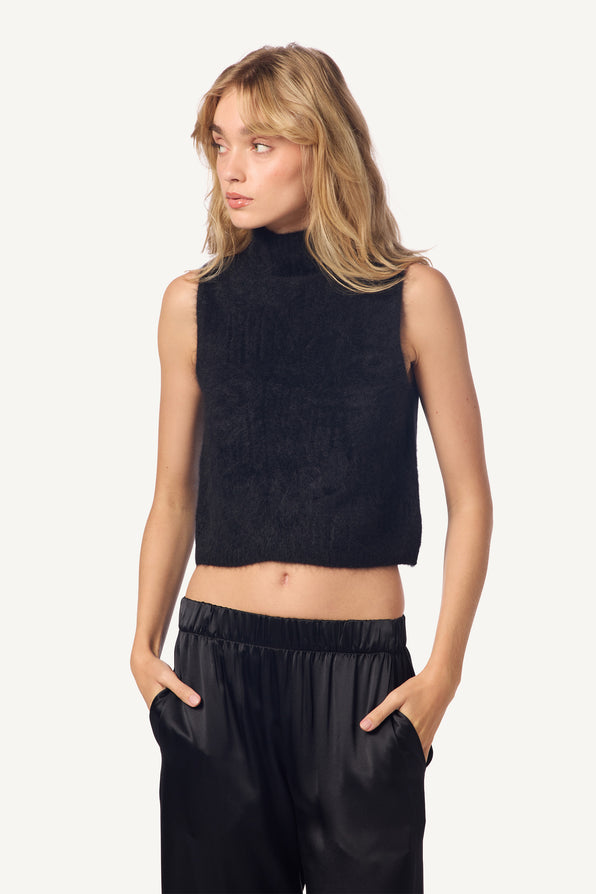 ATTICUS BRUSHED CASHMERE MOCK TURTLE NECK | BLACK