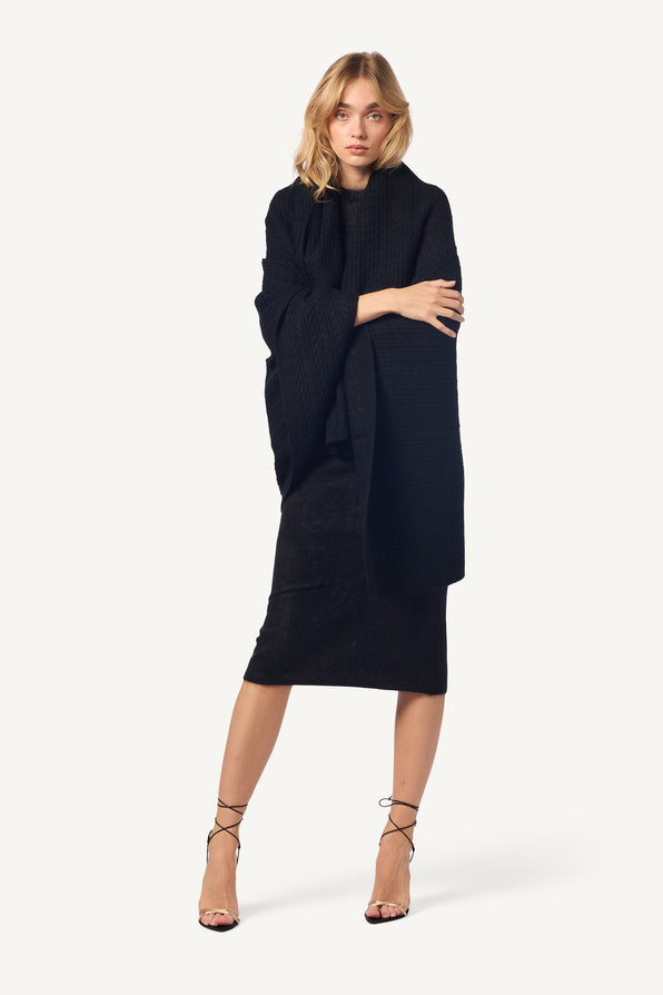 WHITNEY BRUSHED CASHMERE MIDI DRESS | BLACK