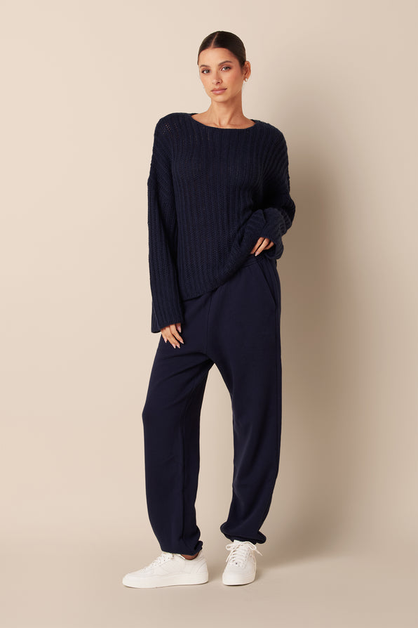 MARCELA OPEN KNIT CASHMERE SWEATER | MIDNIGHT NAVY