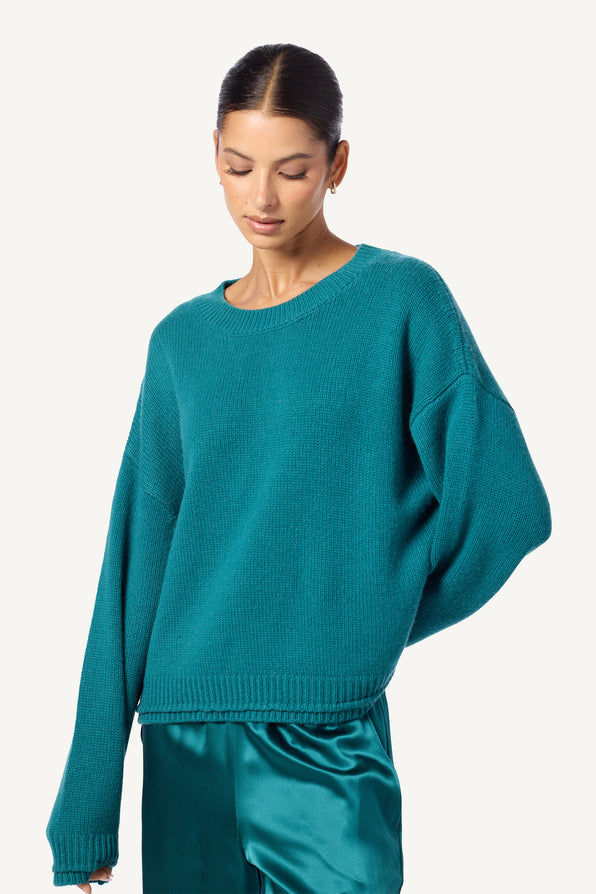 ALSTON CASHMERE BOYFRIEND CREWNECK | MARINE TEAL