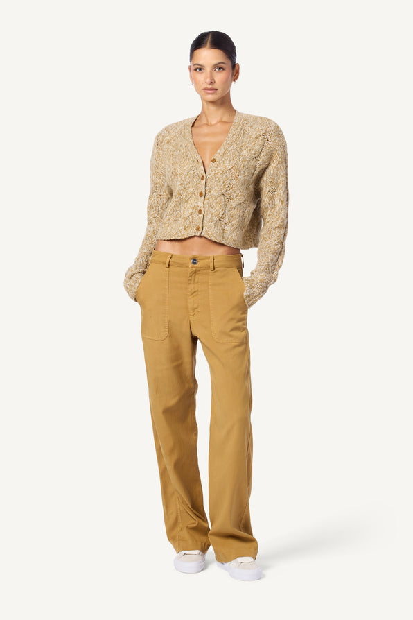 JOLIE V-NECK CROPPED CABLE CASHMERE CARDIGAN | MARLED MATTE GOLD