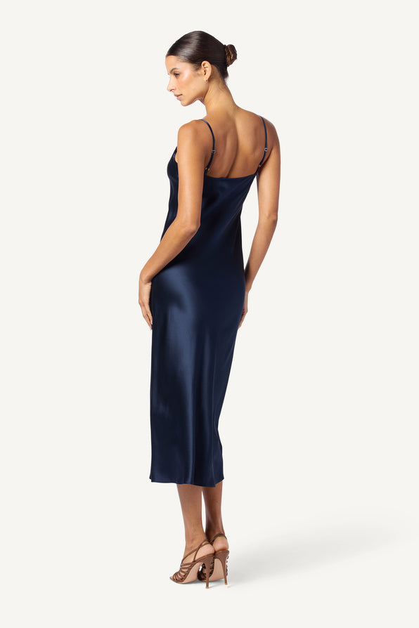 TAYLOR MIDI SILK SLIP DRESS | MIDNIGHT NAVY