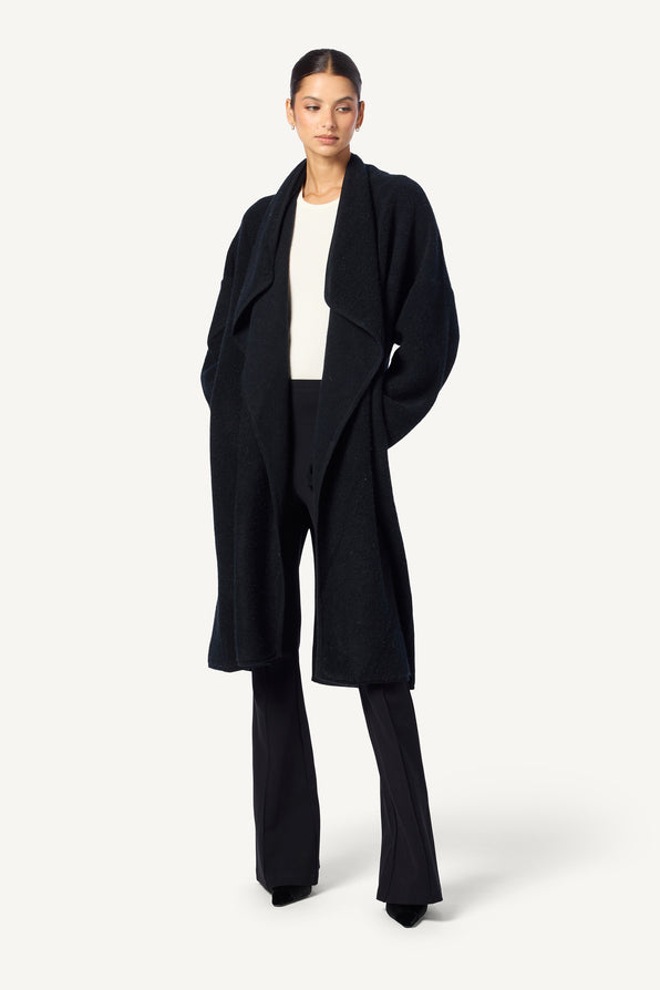 TAMARA CASHMERE DRAPED DUSTER COAT | BLACK