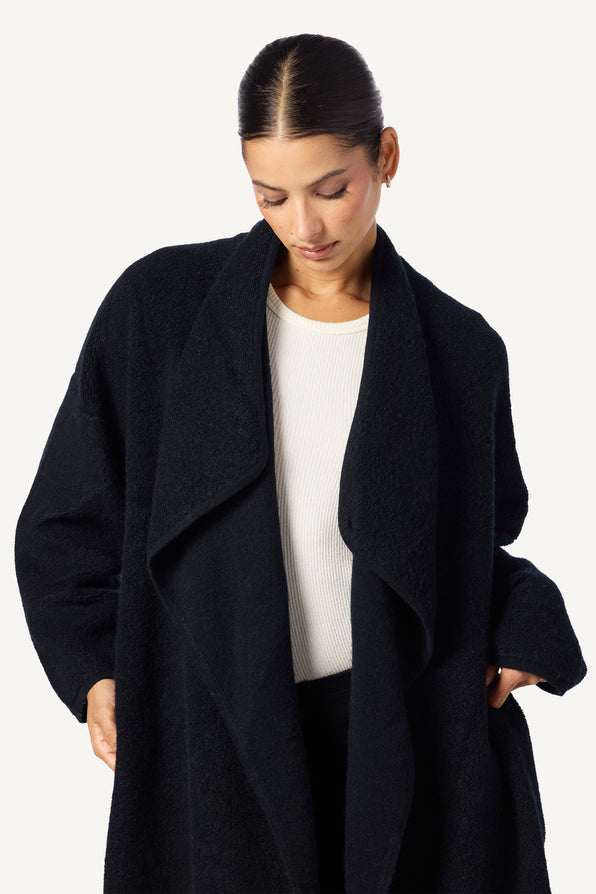 TAMARA CASHMERE DRAPED DUSTER COAT | BLACK