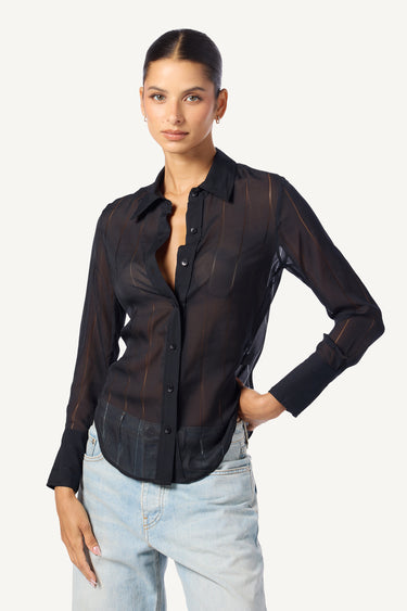 VINCENT SLIM FIT SHEER SILK BUTTON DOWN SHIRT  | BLACK