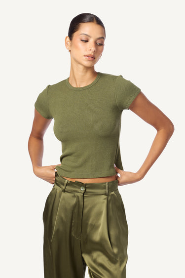 YAEL FITTED RIB TEE SHIRT | OLIVE